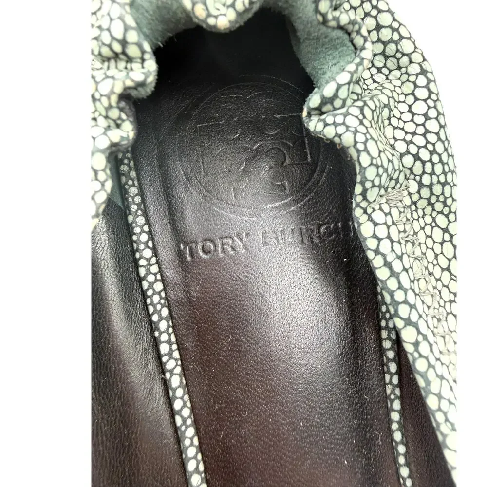 Tory Burch Gray Stingray Embossed Leather Reva Ballet Flats-Sz 7.5